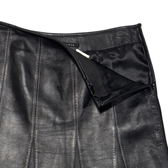 NWT Pink Contrast Stitch Pleated IN NAPPA Black Leather Skirt Size 2 Academia - Picture 3 of 11